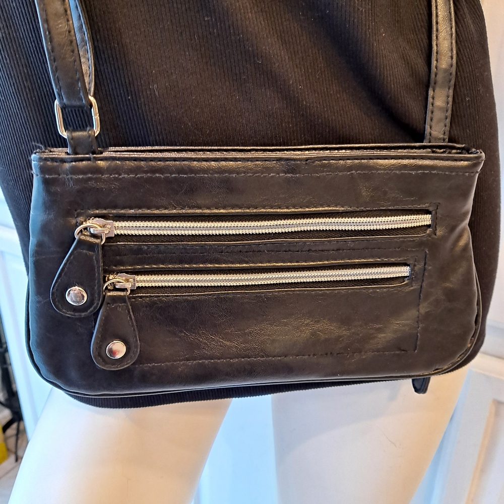 Elegant Faux Leather Black Wallet  Crossbody Bag